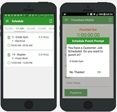 The Timesheet Mobile app offers a GPS-enabled time, attendance and scheduling solution to track employee hours worked, jog locations and capture task information to support invoicing, payroll processing and mobile workforce management.