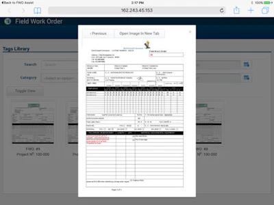 Export Field Work Order detailed information at any step in the process.