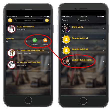 Transfer tools to other employees while in the field and record it on ShareMyToolbox.