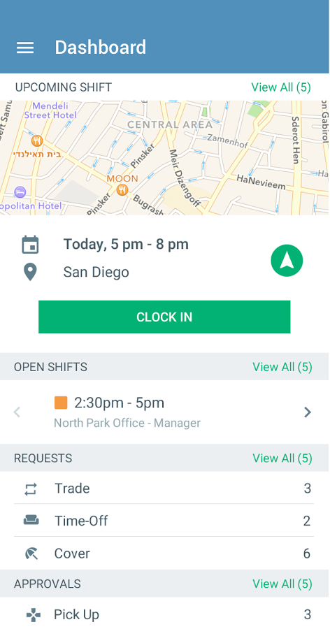 With the Ximble mobile app, employees can use their mobile devices to set availability, check schedules, clock in and out, submit time-off requests, swap shifts and manager their profiles.