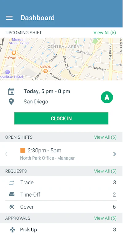 With the Ximble mobile app, employees can use their mobile devices to set availability, check schedules, clock in and out, submit time-off requests, swap shifts and manager their profiles.