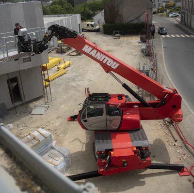 The Manitou MRT rotating telehandlers offer a three-in-one solution: telehandler, (crane-like) winch and mobile elevating work platform. The available 13-ft.-wide work platform offers a 2,000-lb. capacity.
