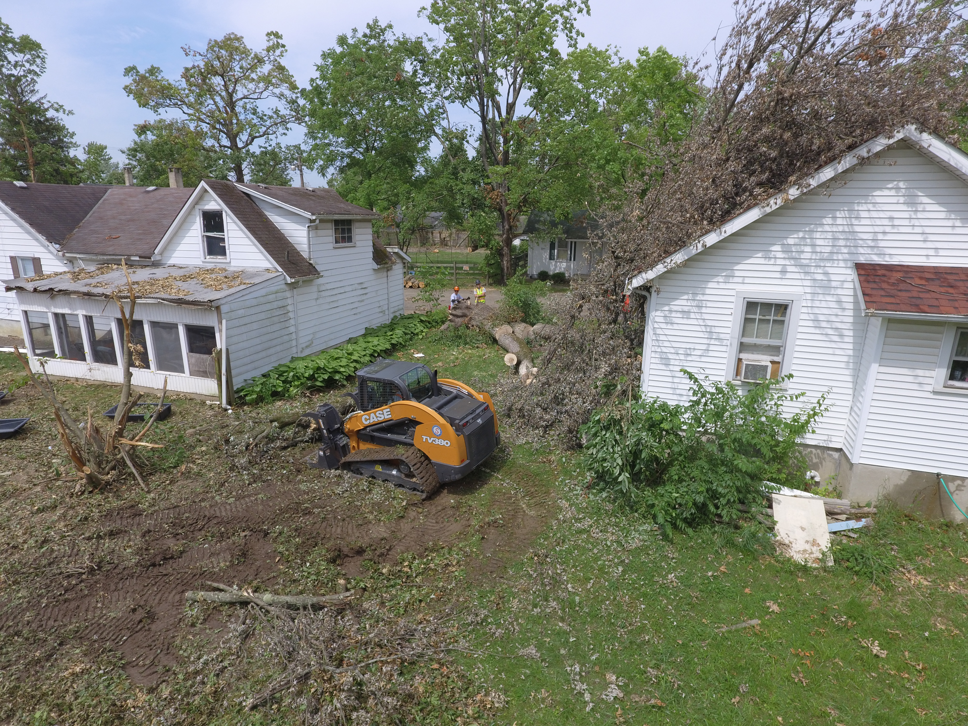 Team Rubicon used a Case TV380 compact track loader with brush grapple to clear debris following an Ef4 tornado touch down in the Dayton, OH area.