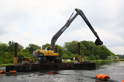 Machine stability is a major consideration with long front machines and the longer reach will limit bucket and attachment size. Image source: Volvo CE