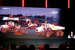 On November 20, Doosan revealed its autonomous construction site solution, Concept-X, with several prototype machines including a drone, wheel loader, excavator and articulated dump truck working together autonomously at the company’s proving grounds. Image by: Curt Bennink
