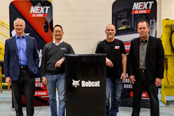 From left to right: Mike Ballweber, president Doosan Bobcat North America; Scott Park, CEO Doosan Bobcat; Mike Kiefer, site operations manager, Litchfield; Jim Flynn, vice president of operations, Doosan Bobcat North America.