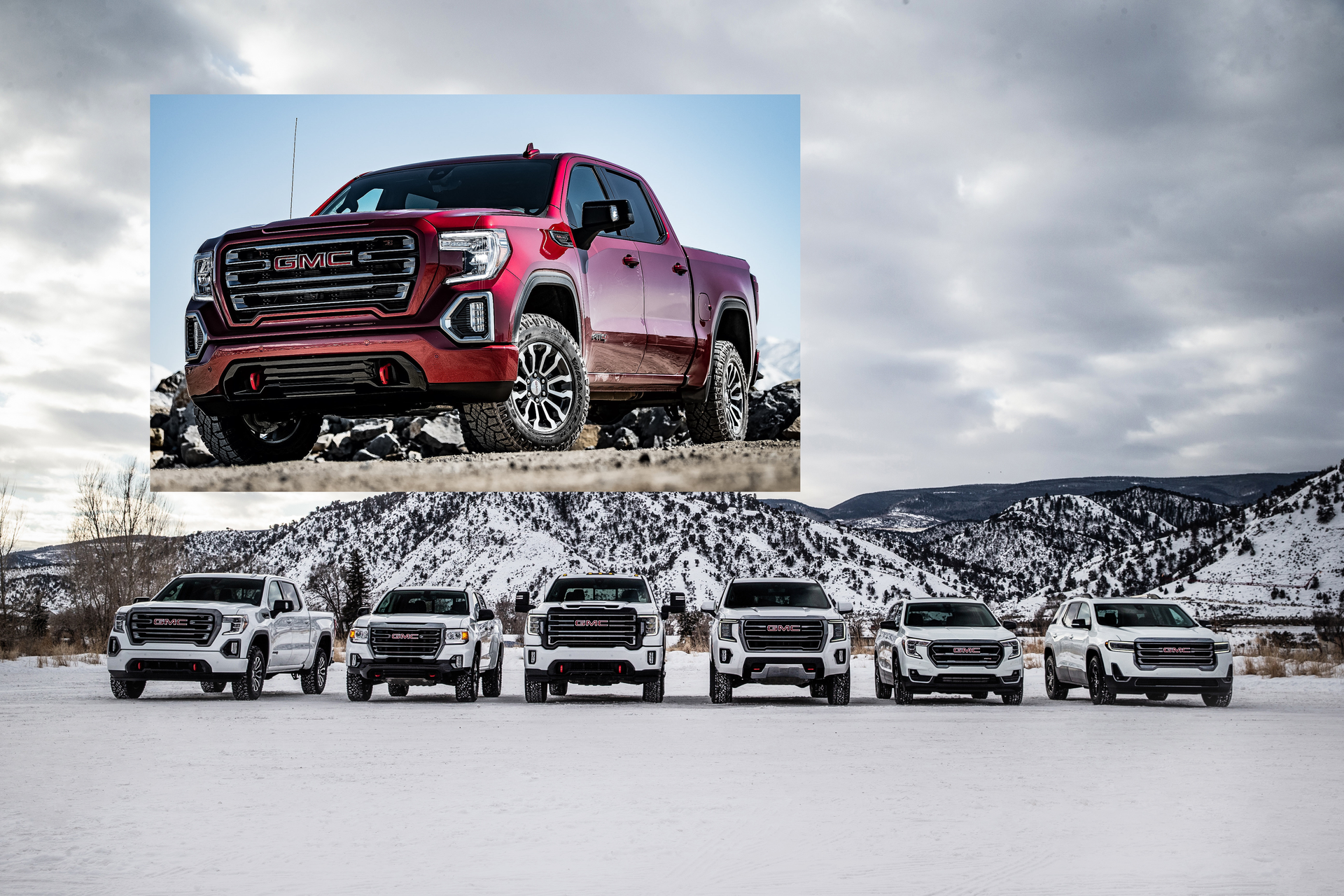 Sales success of the GMC Sierra AT4 (inset 2019 model) drove adoption of the off-road capability package across GMC's truck and SUV line.