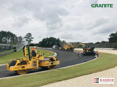 The 16-year-old pavement on the 2.38 mile Barber Motorsports Racetack was in desperate need of repair and the Granite Desert Cities crew stepped up to complete the work, but with no shortage of challenges ahead of them.