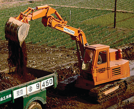 Hitachi’s first hydraulic excavator was the UH03 in 1965.