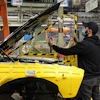 An operator at FCA’s Brampton Ontario Assembly Plant installs a removable plexiglas partition in the engine compartment of a Dodge Challenger to maintain proper distancing between the employees working in the area. The barrier is installed to protect employees from the spread and transmission of COVID-19. With protecting the health and safety of its employees a top priority, the Company is implementing robust protocols that will ensure all facilities are safe, secure and disinfected when production resumes.