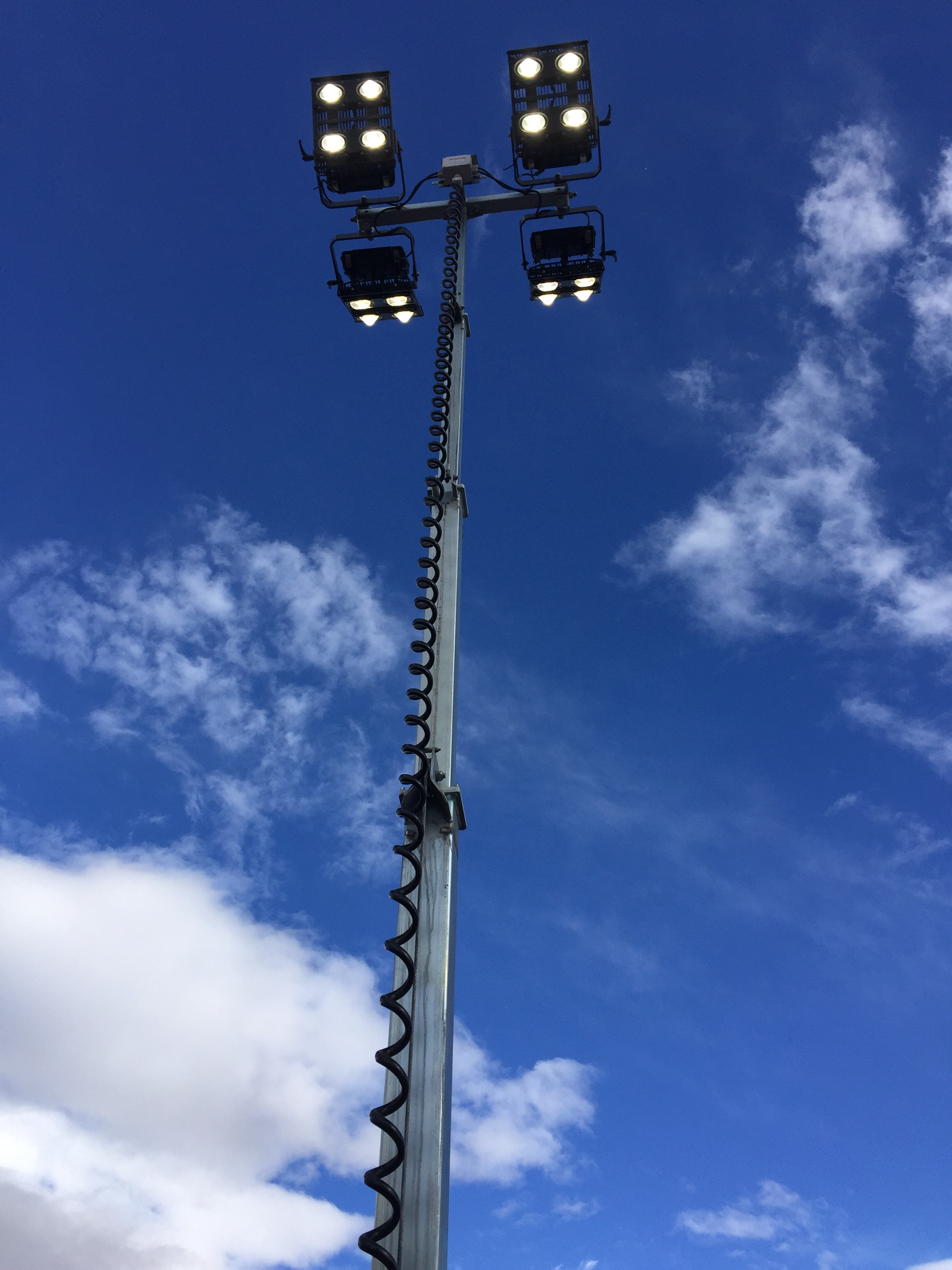 LED lights travel farther than traditional light towers. For example, the CP V5+ light tower covers up to 5,900 sq. yds. compared to 4,700 sq. yds. for the V4 metal halide model.