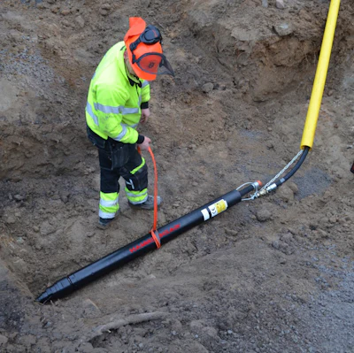 Piercing tools or “moles,' such as this unit from Hammerhead, are commonly used to bore under highways and larger paved surfaces.