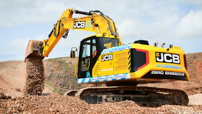 JCB's 220X excavator is powered by a hydrogen fuel cell and has been undergoing rigorous testing at the company's quarry proving grounds.