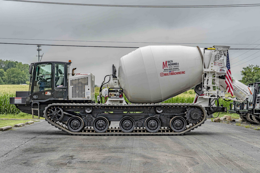 The Prinoth PANTHER T16 served as a starting point for the off-road concrete mixer. It has a 33,500-lb. payload capacity and typically hauls digger derricks, aerial devices, cranes, drills and more into challenging terrain.