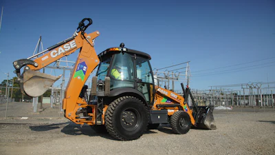 National Grid utilizing its CASE 580 EV backhoe-loader.