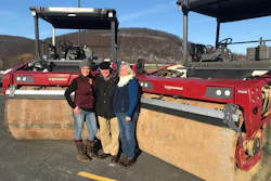 T'mara Deridder (left) with her grandmother Elaine Sheldon (right). They are roller operators at Cobbleskill Stone and are standing with Mike Moore, Vice President of Cobleskill Stone (middle).