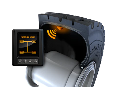 ContiPressureCheck features a sensor embedded in the tire to monitor tire performance and issues alerts on an in-cab display.