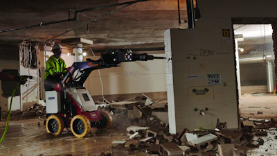 The e-Dingo's compatibility with several existing Dingo attachments allowed Twin Tower Demolition to reduce the amount of equipment used on the Prince of Peace church renovation project.