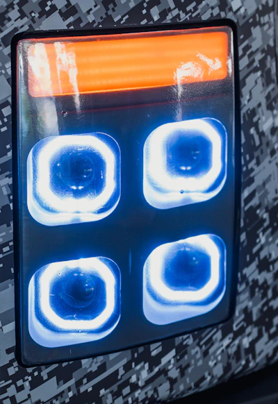 DRL headlight design with added projectors for lighting up a field or construction site for workers. The XT includes an active headlight management system to improve safety and visibility.