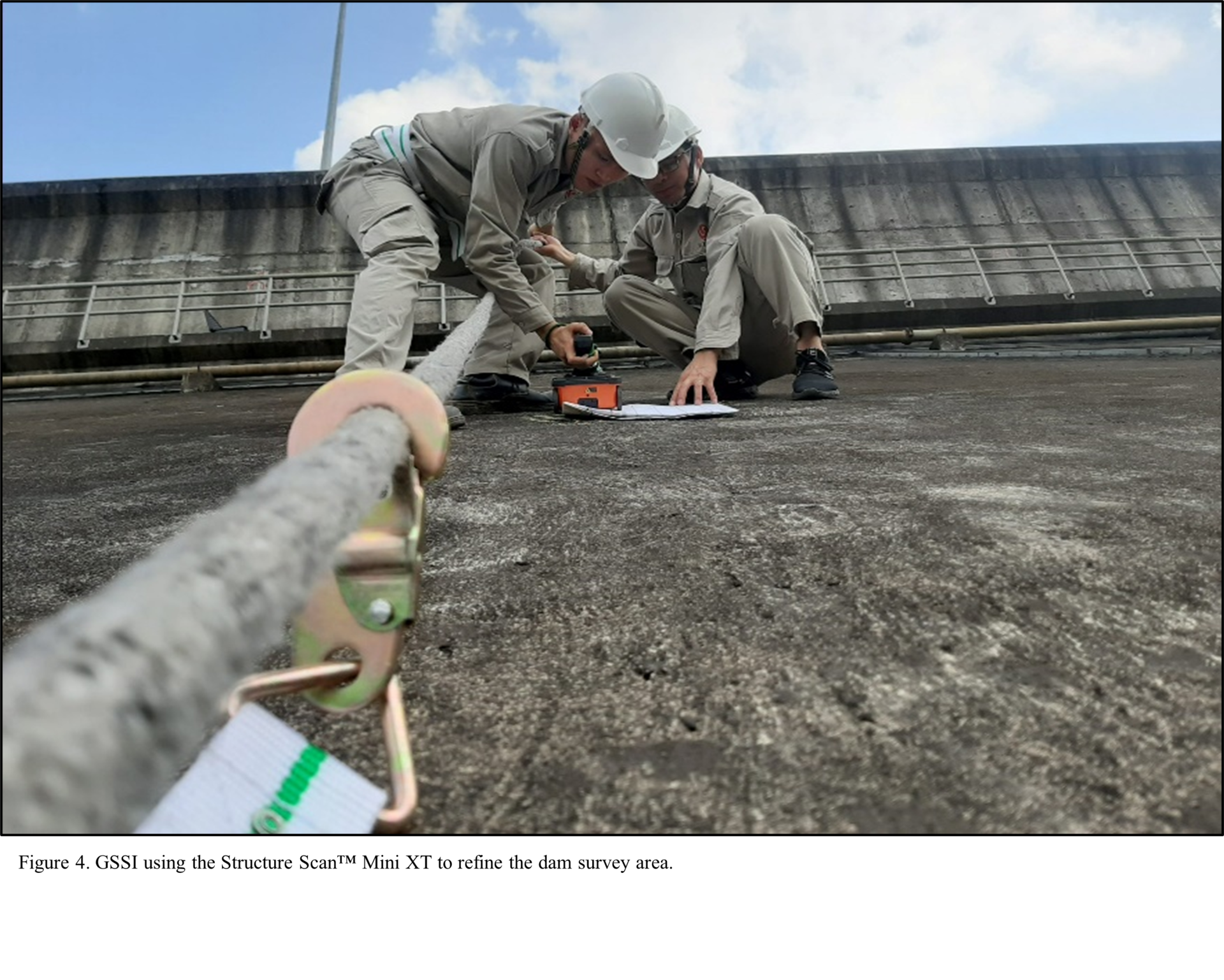 GSSI using the Structure Scan™ Mini XT to refine the dam survey area.