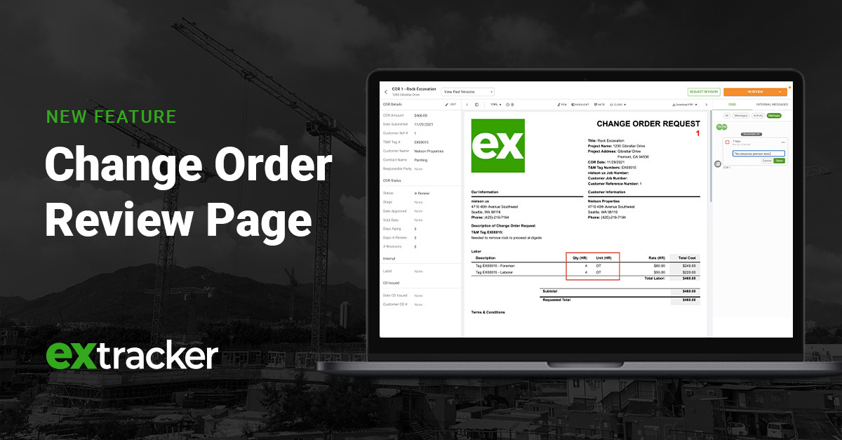 Extractor Change Order Review Page