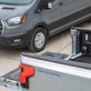 When connected to an F-150 Lightning or F-150 PowerBoost Hybrid with the optional 9.6 or 7.2 kilowatt Pro Power Onboard, the Ford Mobile Power Cord charger can deliver Level-2 charging that’s estimated to add an average range of 10 miles per charging hour to a Ford E-Transit low-roof cargo van.