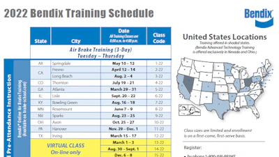 Bendix’s training program continues in 2022 with in-person and virtual training opportunities – along with a new testing option for each – for fleet technicians, owner-operators, and others to enhance the skills necessary for keeping vehicles on the road and in safe operating condition.