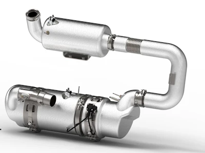 A potential Stage VI/Tier 5 close-coupled unit (top) with mixer and SCR, and a DOC+DPF+Mixer+SCR (bottom).