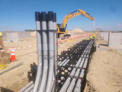 Sections of duct bank can be prefabricated while the trenches are being excavated, and design files on the excavators' Earthworks systems simplifies setting them accurately into place.
