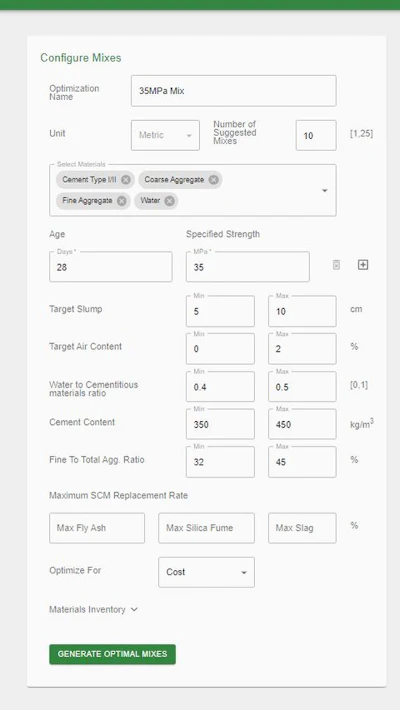 SmartMix Concrete Mix Optimization and Performance App