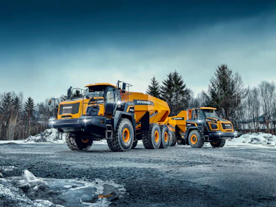 Designed for high-volume earthmoving projects, the HA30 and HA45 articulated dump trucks are available for order through Hyundai’s North American network of authorized dealers.