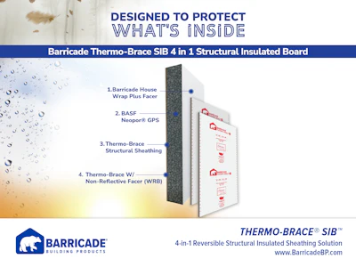 The Thermo-Brace SIB 4-in-1 reversible structural insulated sheathing provides four layers of protection against water, moisture vapor, mold and more.