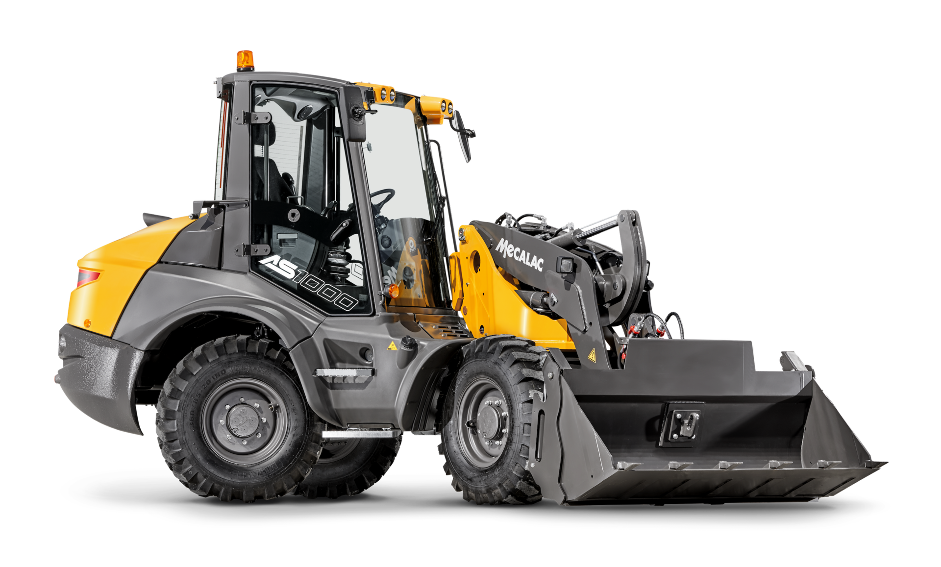 Mecalac’s swing loaders feature a rigid chassis and three steering modes – 2-wheel, 4-wheel and 4-wheel crab – that allow for tight turns.
