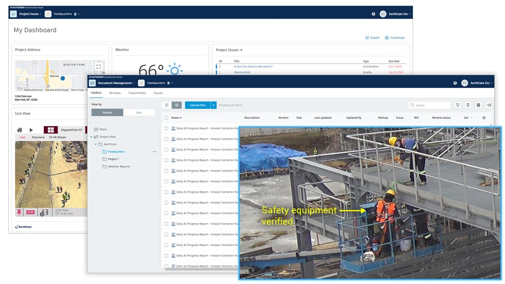 EarthCam’s live jobsite cameras can now automatically deliver detailed AI-powered reporting with accompanying live imagery direct to Autodesk Build, the project management and field execution solution