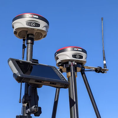 Contractors can use the Futtura system to localize sites, check grade, configure base stations, set stakes and calculate volumes of material removed.
