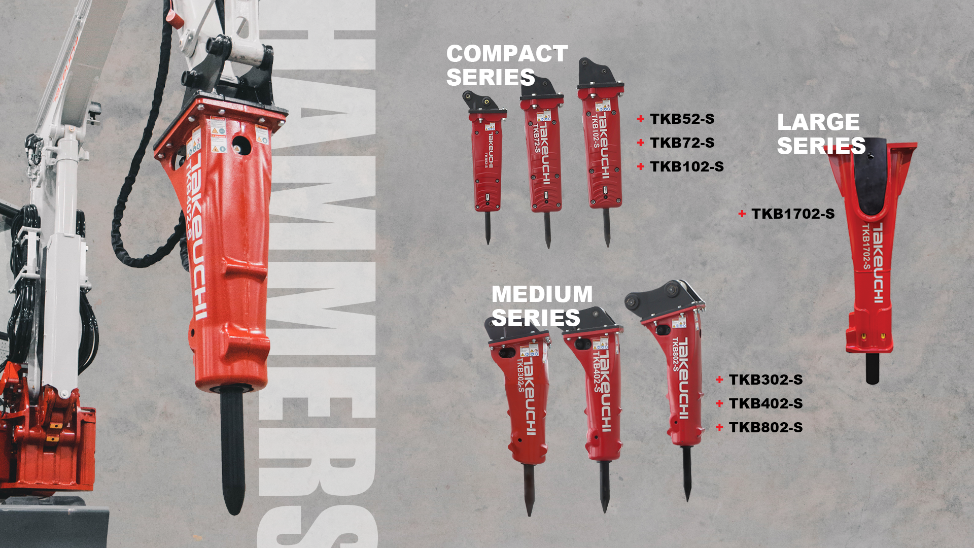 Designed for compact track loaders and compact excavators, Takeuchi’s new hydraulic hammer line includes seven models with reliable power-to-weight ratios for a variety of applications.