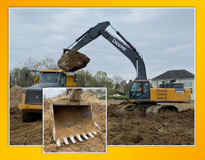 The 6-yard bucket is designed for use with the John Deere 470P, PC490LC-11, Cat 349 and other 50-metric ton excavators.