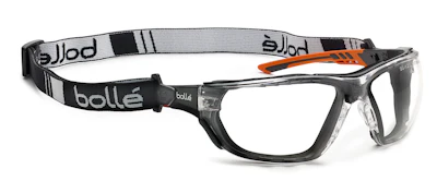 The frame on the safety glasses features co-injected temples and a PLATINUM scratch and fog resistant coating for durability.