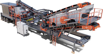 The portable plant can process recycled concrete, reclaimed asphalt and pit run materials into valuable salable products.