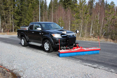 Offered in multiple sizes from 59-in. to 118-in. wide, the SweepAway push brooms are available in a light series with eight brush rows or a medium series with 12 brush rows.