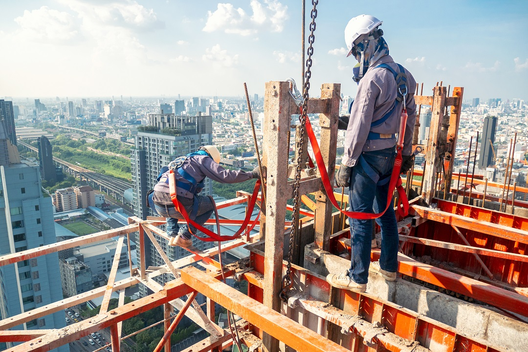 construction workers wearing safety gear