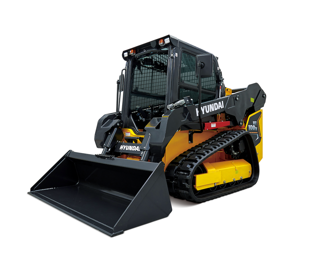 The Hyundai HT100V has a rated operating capacity of 2,300-lbs. (1,220 kg) and is designed for construction, landscaping, agriculture and material handling applications.