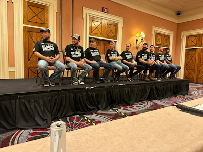 The nine Caterpillar Global Operator Challenge finalists answered questions and anticipated the final competition at CONEXPO 2023 on Sunday, March 12.
