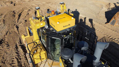 2022 Caterpillar D10T2 Dozer with the Teleo retrokit on top at Teichert’s site in Tracy, California