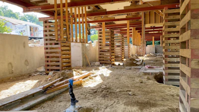 Crews raised the building six feet to allow for the foundation demolition and replacement.