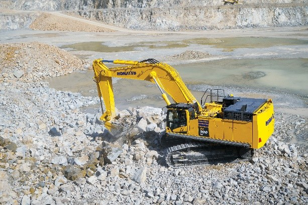 The excavator is designed for heavy construction, demolition, material handling, deep sewer, water, large mass excavation and mining or quarry.