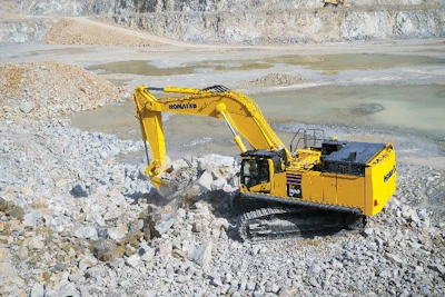 The excavator is designed for heavy construction, demolition, material handling, deep sewer, water, large mass excavation and mining or quarry.
