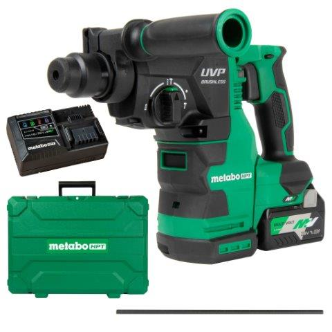The rotary hammer features User Vibration Protection (UVP), auto stop for preset drilling, LED level with built-in sensor for straight drilling and Reactive Force Control.
