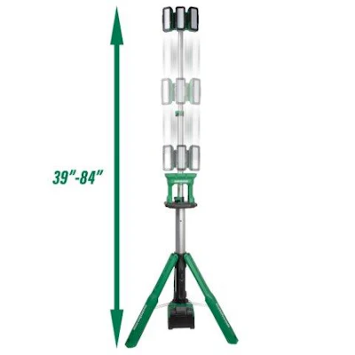 Both portable lights are part of the MultiVolt System of 18-volt and 36-volt cordless power tools from Metabo HPT.