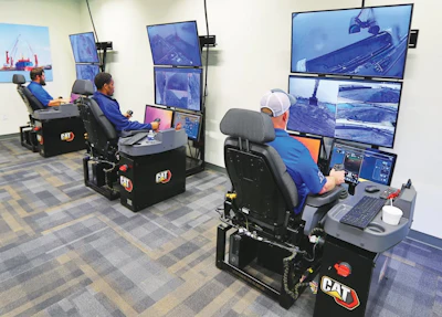 The Command console is a lightweight, portable console supported by a shoulder harness. Offering line-of-sight machine control from up to 437 yds. away, it is suited for temporary or emergency remote operation with no on-site communications infrastructure required.